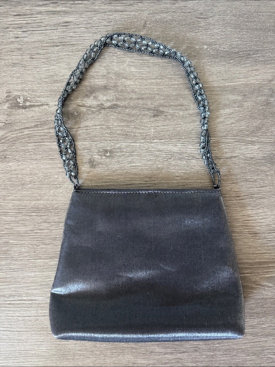 La Regale Handbags - Purplish Gray Metallic Evening Mini Bag with Beaded Strap